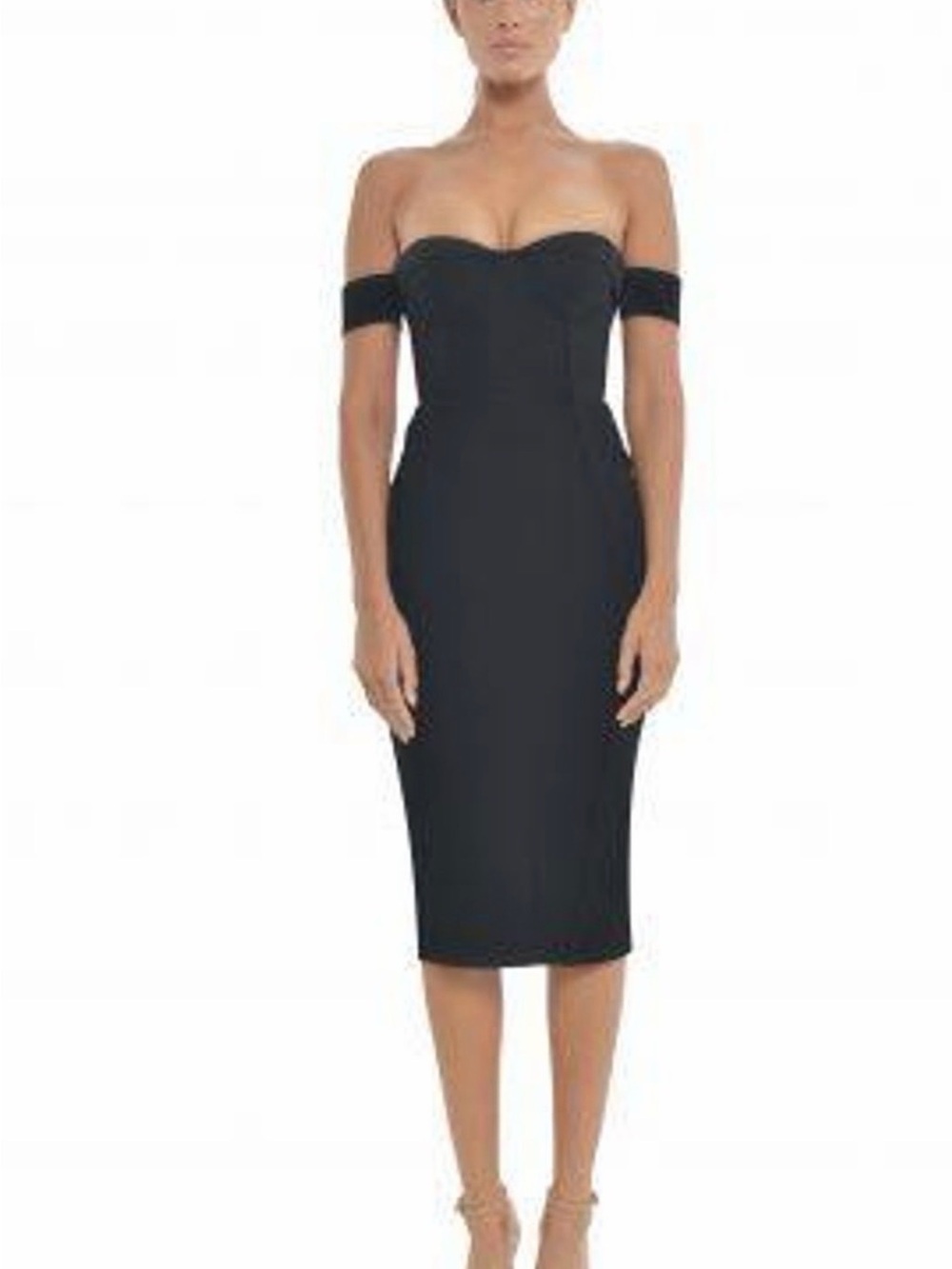bebe Black Strapless Off-Shoulder Bodycon Dress
